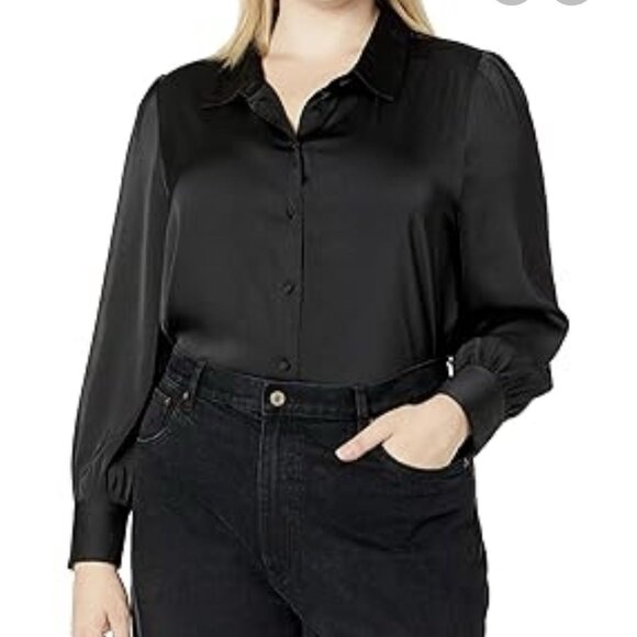 The Drop Tops - The Drop Lucywhims Shirt Black Blouse Collar Shirt Buttons Womens Large New 1E